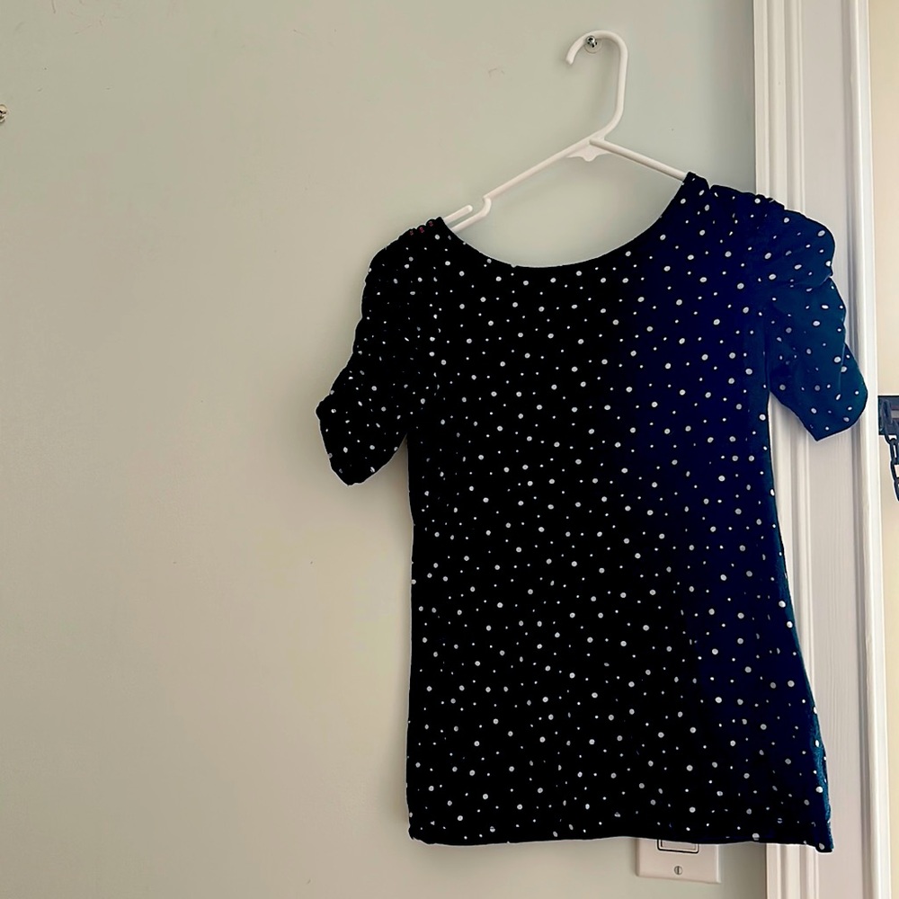 Polka dot navy blue Anthropologie top